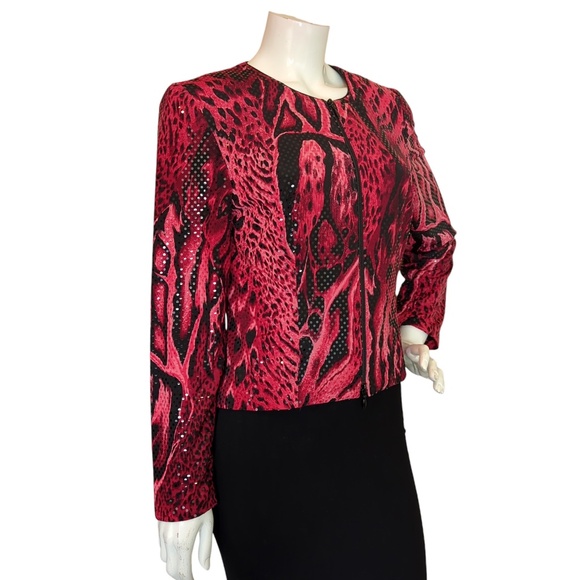 Joseph Ribkoff Shimmery Red Black Sequin Jacket - Picture 5 of 13